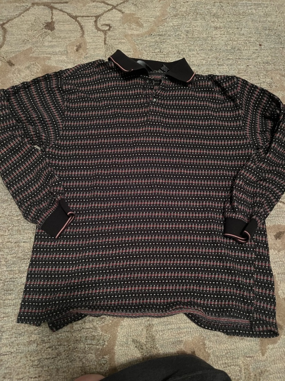 Men's Navy & Red Patterned Long Sleeve Polo Shirt